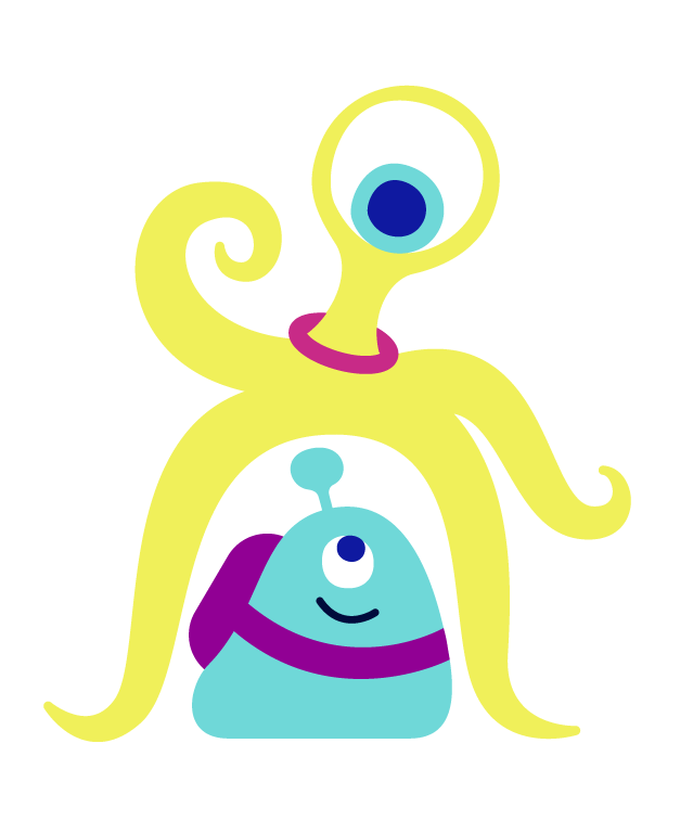 Miss Octopus standing over Miss Blobby Blue